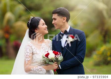 Bride and groom. Wedding day. Asian couple. Bride and groom. Wedding day. Asian couple. 97335904