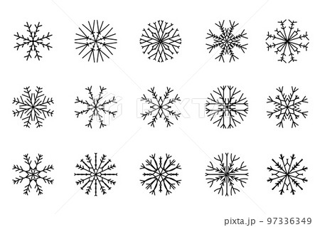 Vector set of snowflakes drawn in one line. Vector collection of ice crystals for winter design. 97336349