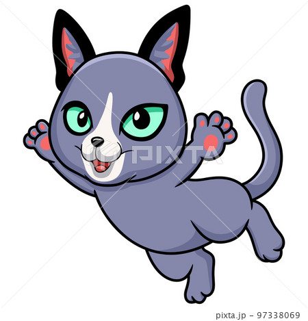Cute russian blue cat cartoon flying - Stock Illustration [97338069] - PIXTA