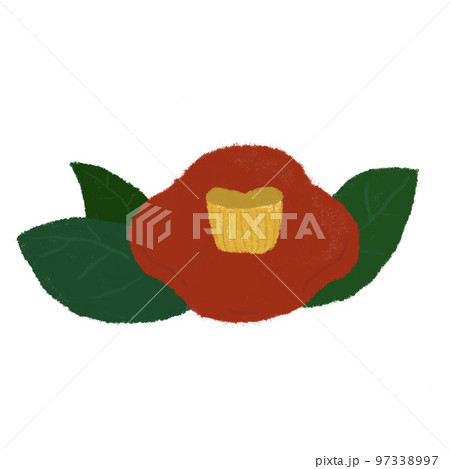 ちぎり絵風　赤いつばきのシンプルな手描きイラスト 97338997