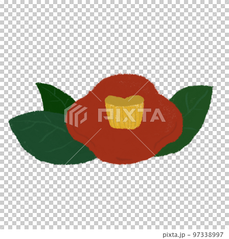 ちぎり絵風　赤いつばきのシンプルな手描きイラスト 97338997