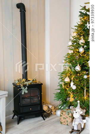 Modern living room decorated for Christmas and new year interior with Christmas tree 97339930