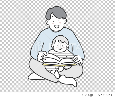Illustration material of a father reading a picture book to a baby 97340064