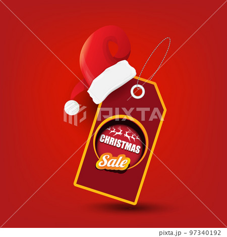 vector Christmas sales paper banner or tag label with red santa hat on classic red christmas background. Red winter Christmas sale poster, banner, social media post design template and background vector Christmas sales paper banner or tag label with red santa hat on classic red christmas background. Red winter Christmas sale poster, banner, social media post design template and background 97340192