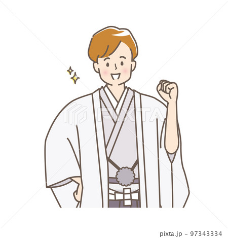 袴姿の男性の上半身のイラスト素材 袴姿の男性の上半身のイラスト素材 97343334