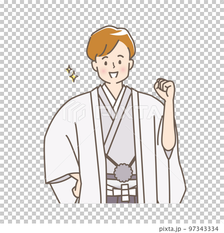 袴姿の男性の上半身のイラスト素材 袴姿の男性の上半身のイラスト素材 97343334
