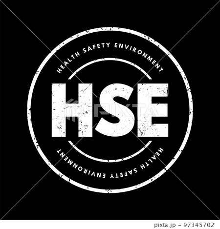 HSE Health Safety Environment - processes and procedures identifying potential hazards to a certain environment, acronym text concept stamp 97345702