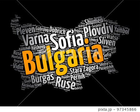 List of cities and towns in Bulgaria, map word cloud collage, business and travel concept background 97345866
