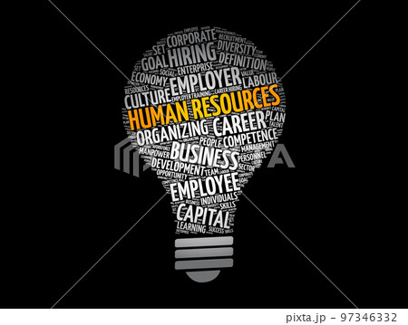 Human Resources light bulb word cloud collage, business concept background 97346332
