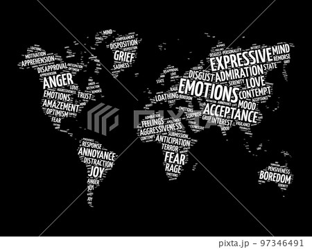 Emotions word cloud in shape of world map, concept background 97346491