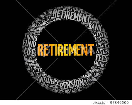 Retirement word cloud collage, concept background 97346500