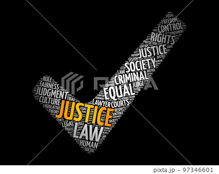 Justice check mark word cloud collage, law concept background 97346601