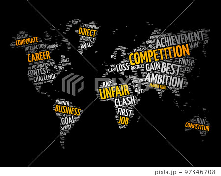 Competition word cloud in shape of world map, business concept background Competition word cloud in shape of world map, business concept background 97346708