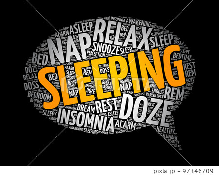 Sleeping message bubble word cloud collage, concept background Sleeping message bubble word cloud collage, concept background 97346709