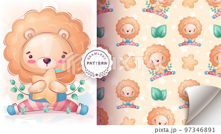 Cartoon character lion with star - seamless pattern Cartoon character lion with star - seamless pattern 97346891
