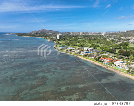 Aerial view of Kahala and the Pacific Ocean,...の写真素材