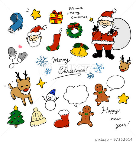 冬のクリスマス手描きアイコンセット 冬のクリスマス手描きアイコンセット 97352614