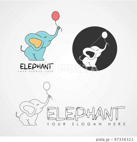 elephant playing a balloon image graphic icon logo design abstract concept vector stock. Can be used as a symbol related to animal or cartoon 97356321