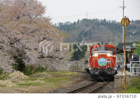 左沢線 羽前高松駅 桜と左沢線全通100周年記念号 97356710