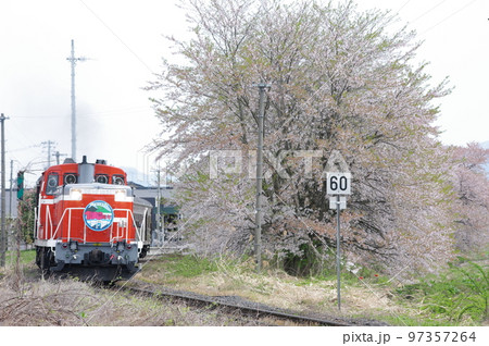 左沢線 羽前高松駅 桜と左沢線全通100周年記念号 左沢線 羽前高松駅 桜と左沢線全通100周年記念号 97357264