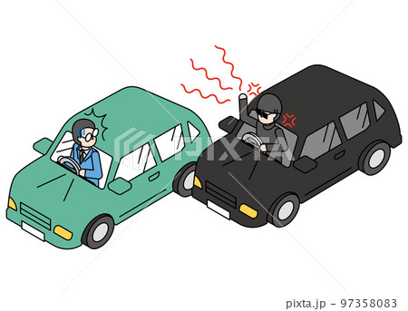 運転中に悪質な煽りを受けるドライバー男性のアイソメイラスト 97358083