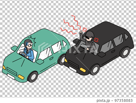 運転中に悪質な煽りを受けるドライバー男性のアイソメイラスト 97358083