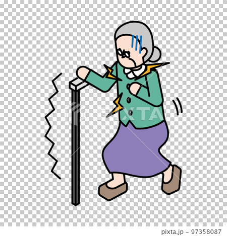 心臓がドキドキしているシニア女性のアイソメイラスト 97358087