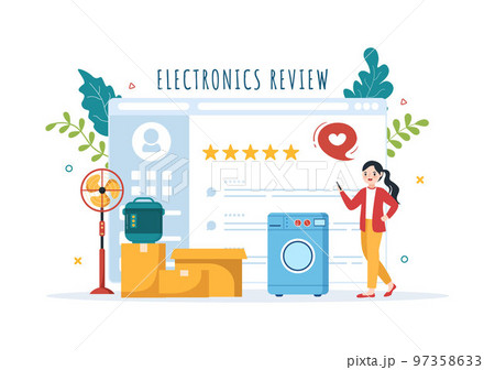 Electronics Review with Customer Rating Quality of Service or Application and Provide Feedback in Flat Cartoon Hand Drawn Templates Illustration 97358633