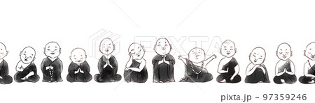 Seamless pattern with cute cartoon buddhist monks. Can be used for wallpaper, pattern fills, textile, web page background, surface textures. 97359246