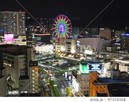 鹿児島市の高見橋付近から鹿児島中央駅の夜景空撮 鹿児島市の高見橋付近から鹿児島中央駅の夜景空撮 97359308