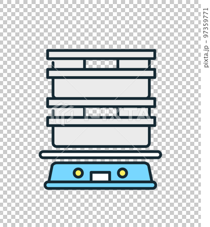 An unmanned guided vehicle working in a factory. Vector illustration material that carries a container. 97359771