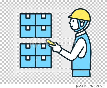 執行庫存管理和檢查的工人的矢量插圖材料。 執行庫存管理和檢查的工人的矢量插圖材料。 97359775