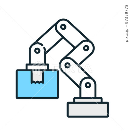 ダンボールを運ぶロボットのベクターイラスト素材。 97359778