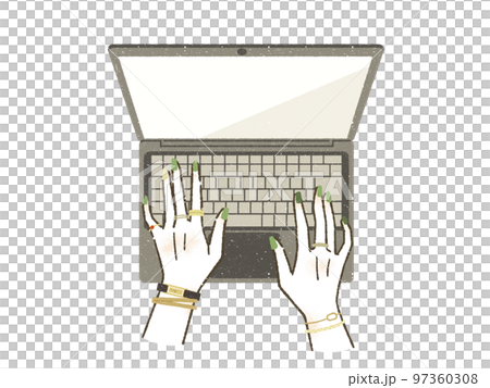ノートパソコンでキーボード入力をしている女性の手 97360308