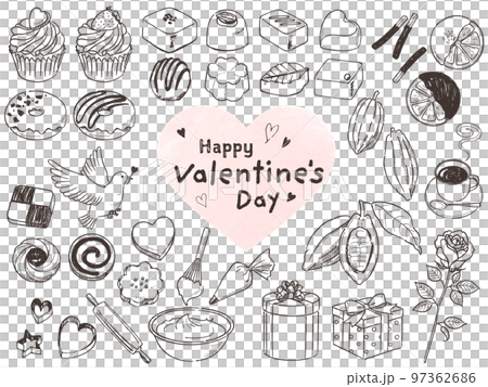 オシャレなバレンタインセット手描き 97362686