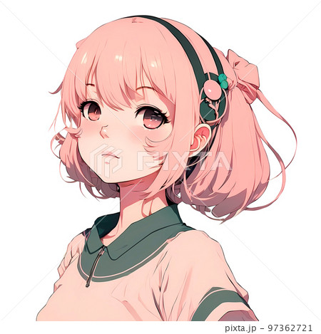 こちらを見つめるかわいい少女 アニメ絵 白バック キリヌキ のイラスト素材