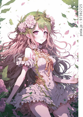 手描き イラスト 女の子 可愛い 森の妖精 アナログ オリジナルアート