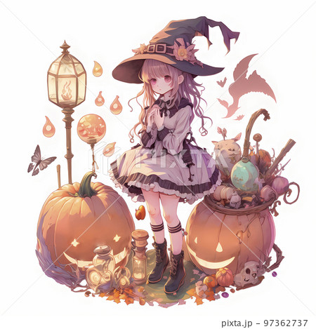 ハロウィン　魔女　アニメ絵　ゆるふわ女子「AI生成画像」 97362737
