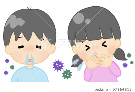 鼻水とくしゃみが出ている子どもたち 97364815