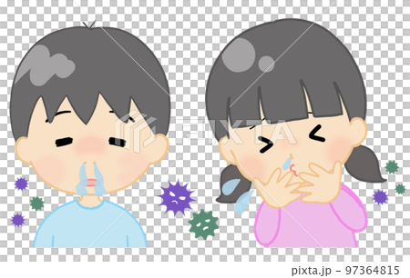 鼻水とくしゃみが出ている子どもたち 97364815