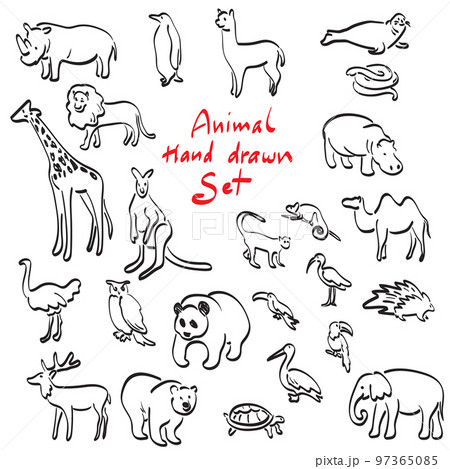 animal set illustration vector hand drawn isolated on white background line art. 97365085