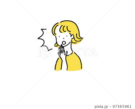 女性上半身 口に手をあて ハッとする 女性上半身 口に手をあて ハッとする 97365961