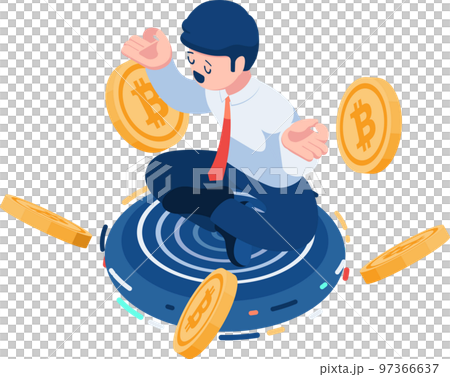 Isometric Businessman Meditating with Bitcoin Isometric Businessman Meditating with Bitcoin 97366637