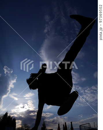 silhouette skateboarder shadow tricks outside 97369502