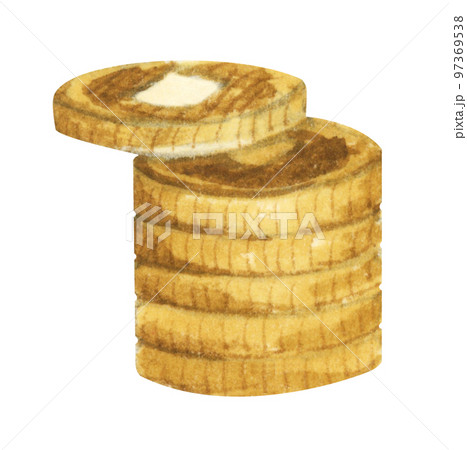 Chinese gold coins with hole. Golden money. Watercolor illustration. Chinese gold coins with hole. Golden money. Watercolor illustration. 97369538