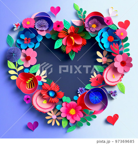 ペーパークラフトのハートリース　AI画像 97369685