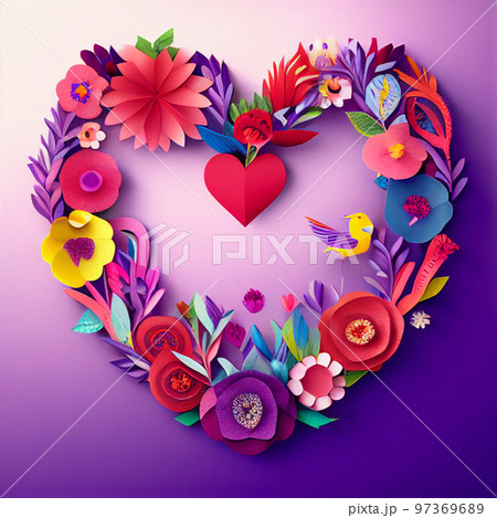 ペーパークラフトのハートリース　AI画像 97369689
