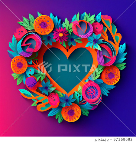 ペーパークラフトのハートリース　AI画像 97369692