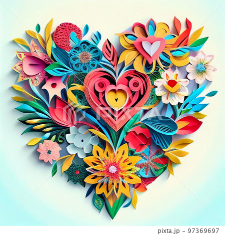 ペーパークラフトのハート　AI画像 97369697