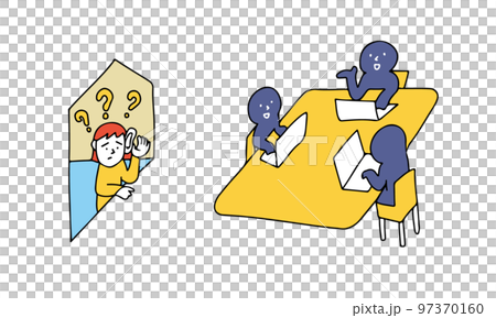 リモートハラスメント　リモートワークしている間に自分抜きで大事な決定をされた会議のイラスト 97370160